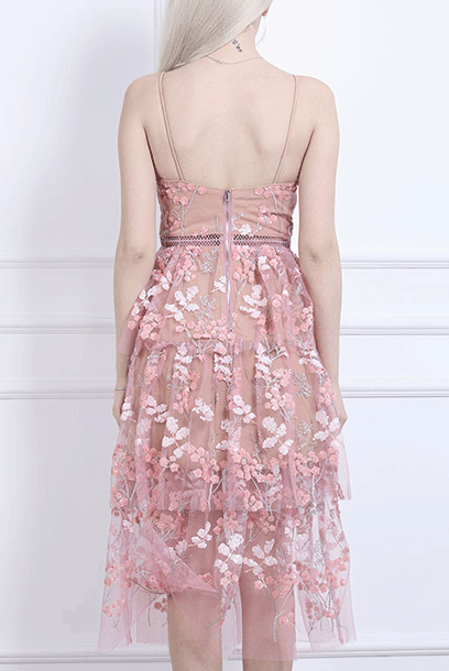 Sleeveless Floral Embellished Sequin Midi Tiered Dress