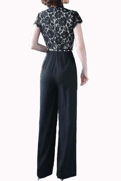 Cap Seeves Lace Chiffon Flare Playsuit Jumpsuit