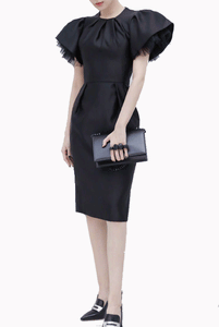 Mcqueen Theatrical Sleeves Black Pencil Dress
