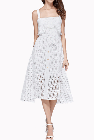 Sleeveless White Eyelet Dress