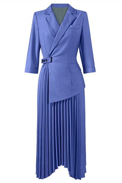Elbow Sleeves Notched Lapel Pleated Dress