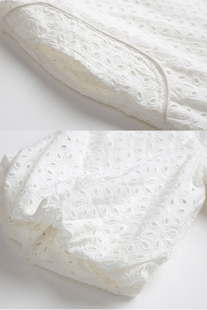 Elbow Sleeves Broderie Anglaise Eyelet White Midi Dress