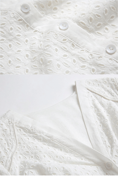Elbow Sleeves Broderie Anglaise Eyelet White Midi Dress