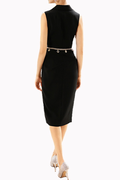 Sleeveless Notched Lapel Peplum Pencil Dress