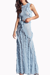 Sleeveless Ruffled Lace Maxi Dress