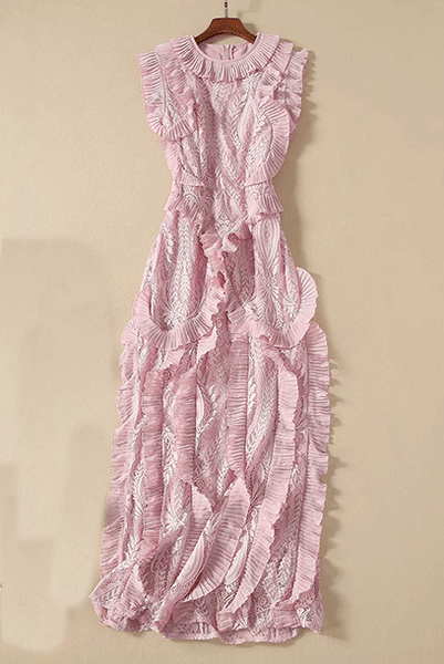 Sleeveless Ruffled Lace Maxi Dress