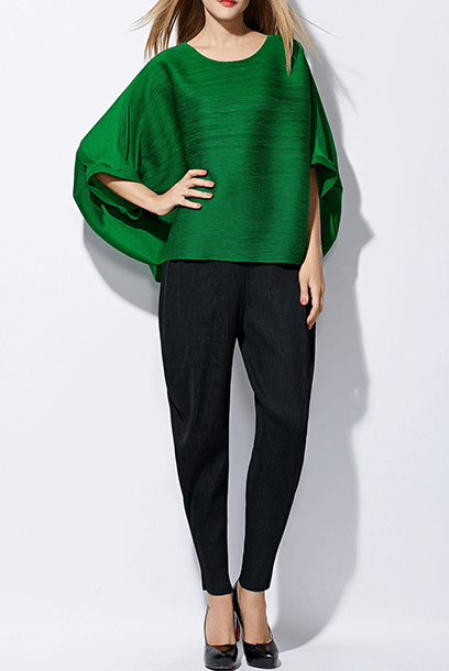 Elbow Balloon Sleeves Pleats Please Blouse
