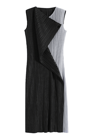 Sleeveless Pleats Please Asymmetrical Draped Dress