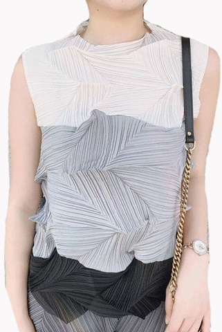 Sleeveless Asymmetrical Pleats Please Blouse