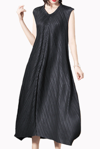 Cap Sleeves Pleats Please Asymmetrical Maxi Dress