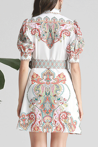 Short Sleeves Embellished Printed Motif Mini Dress