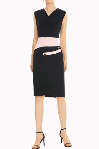 Plus Size V Neck Colourblock Pencil Dress