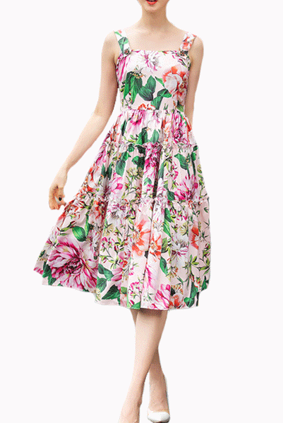 Sleeveless Floral Tiered Midi Dress