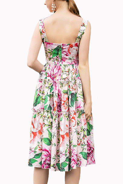 Sleeveless Floral Tiered Midi Dress