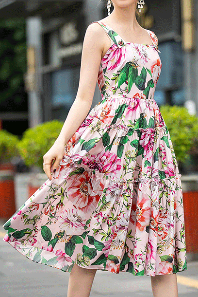 Sleeveless Floral Tiered Midi Dress