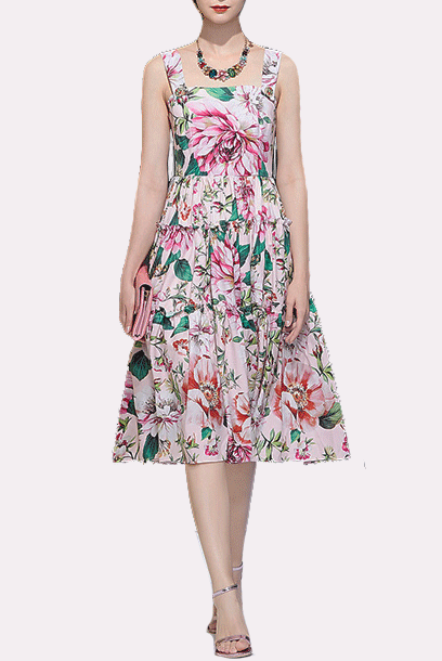 Sleeveless Floral Tiered Midi Dress