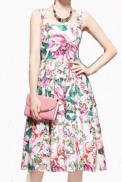 Sleeveless Floral Tiered Midi Dress