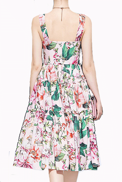 Sleeveless Floral Tiered Midi Dress