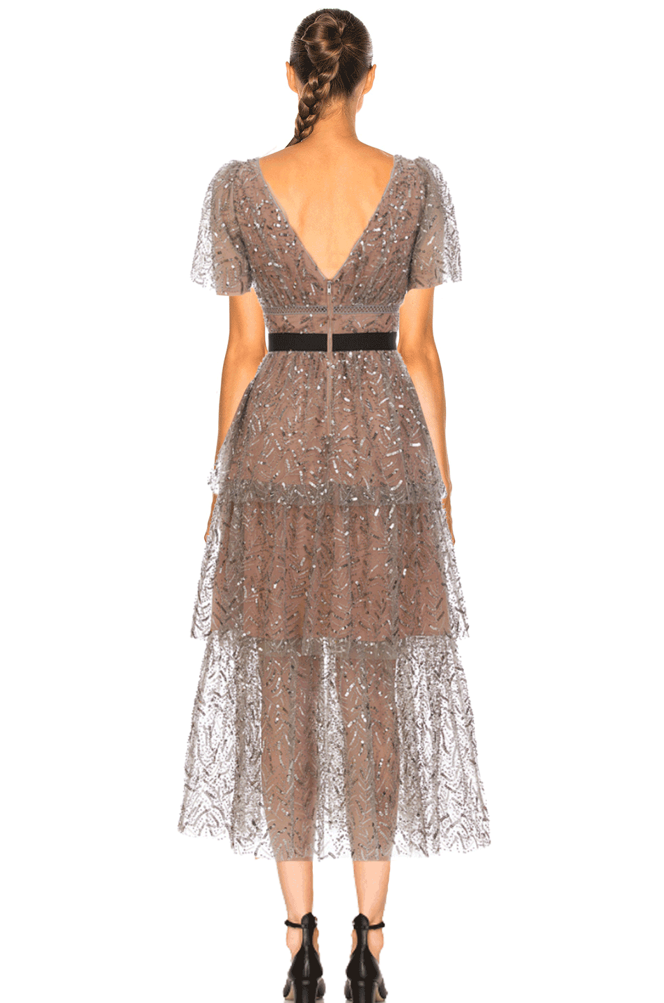 Short Sleeves Sequin Midi Dress