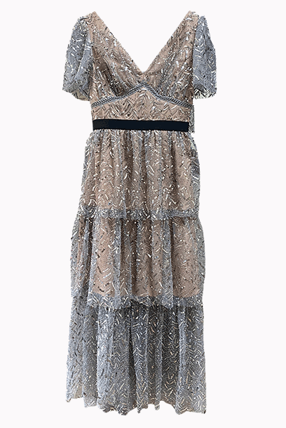 Short Sleeves Sequin Midi Dress