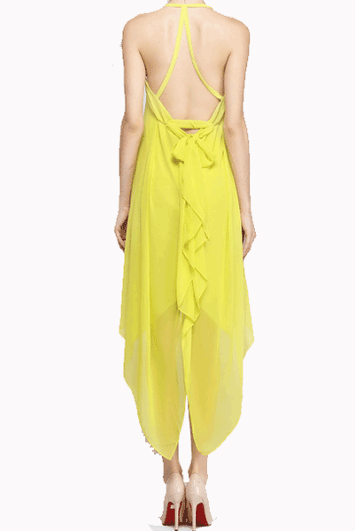 BCBG Asymmetrical Bare Back Yellow Midi Dress