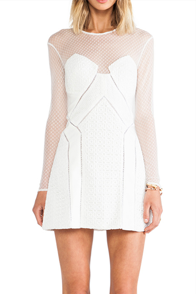 Panelled Dress With Mesh Bodice & Sleeves