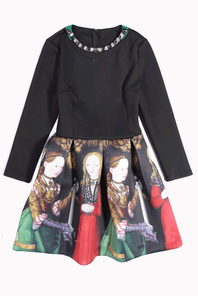 Chictopia Long Sleeves Gothic Skater Dress