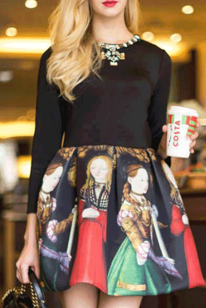 Chictopia Long Sleeves Gothic Skater Dress