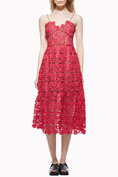 Textured Guipure Lace Midi Dress