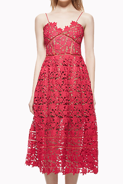 Textured Guipure Lace Midi Dress