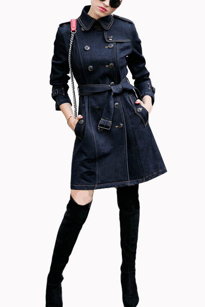 Elbow Sleeves Denim Trench Coat